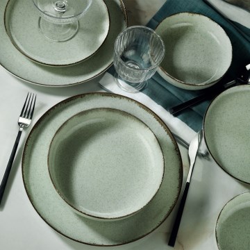 Juego de vajilla de 24 piezas en porcelana, color verde