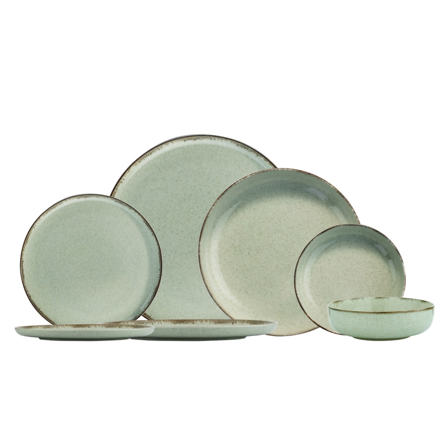 Juego de vajilla de 24 piezas en porcelana, color verde
