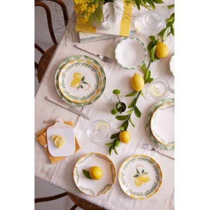 Juego de vajilla de 24 piezas, en porcelana, colores: amarillo/blanco/verde