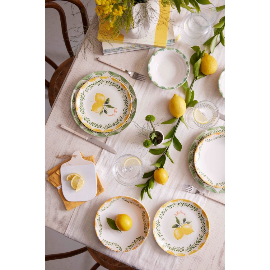 Juego de vajilla de 24 piezas, en porcelana, colores: amarillo/blanco/verde