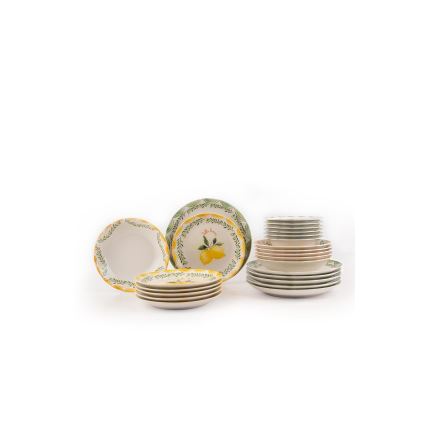 Juego de vajilla de 24 piezas, en porcelana, colores: amarillo/blanco/verde