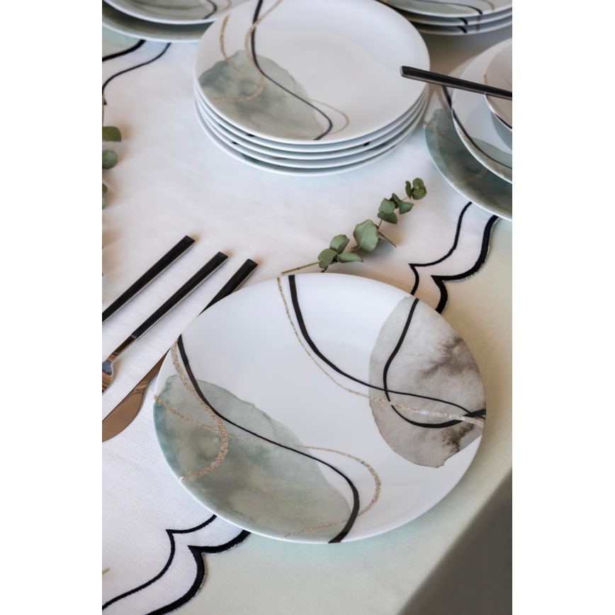 Juego de vajilla de 24 piezas, gris/verde, porcelana