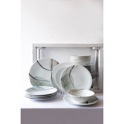 Juego de vajilla de 24 piezas, gris/verde, porcelana