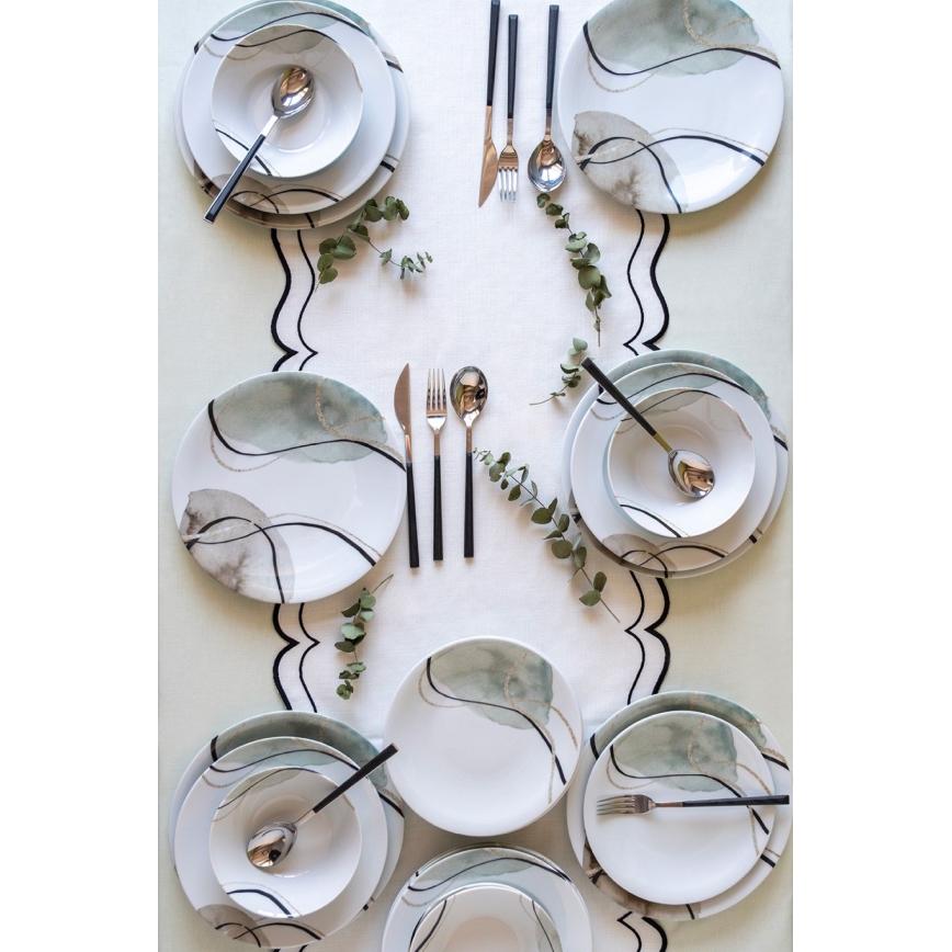 Juego de vajilla de 24 piezas, gris/verde, porcelana