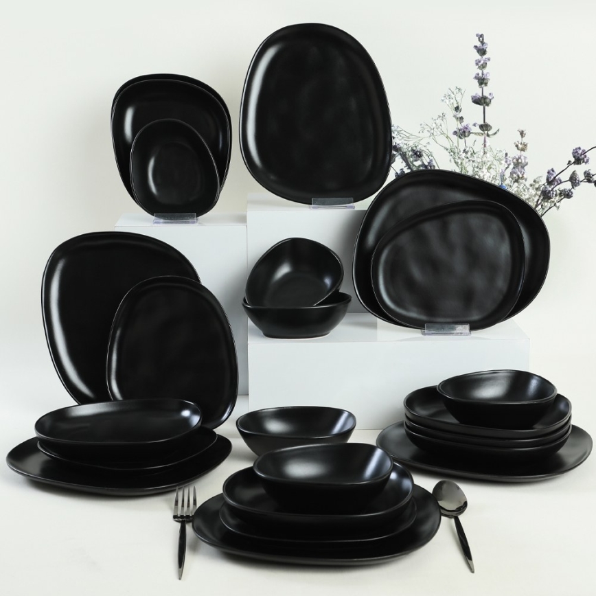 Juego de vajilla de 24 piezas, negro/gres