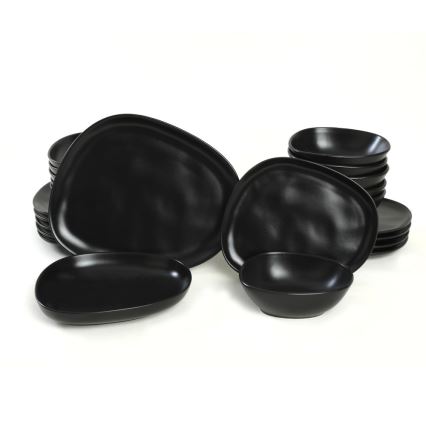 Juego de vajilla de 24 piezas, negro/gres