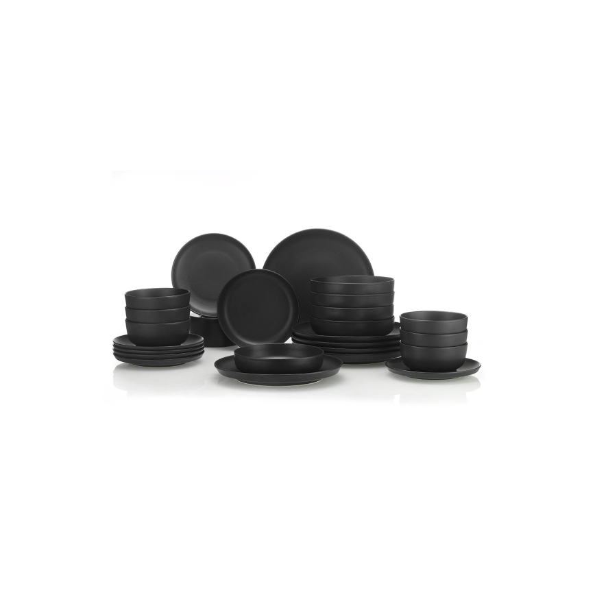 Juego de vajilla de 24 piezas, negro/porcelana