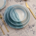 Juego de vajilla de 24 piezas, porcelana, azul/crema