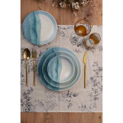 Juego de vajilla de 24 piezas, porcelana, azul/crema