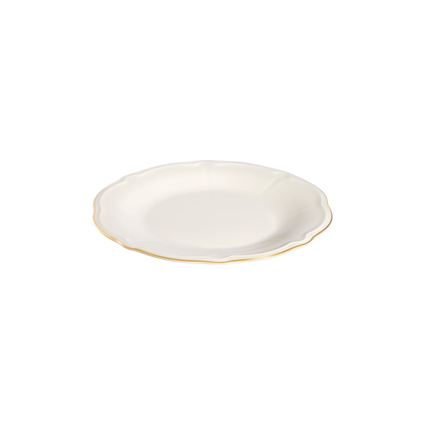 Juego de vajilla de 24 piezas, porcelana blanca con acabados dorados