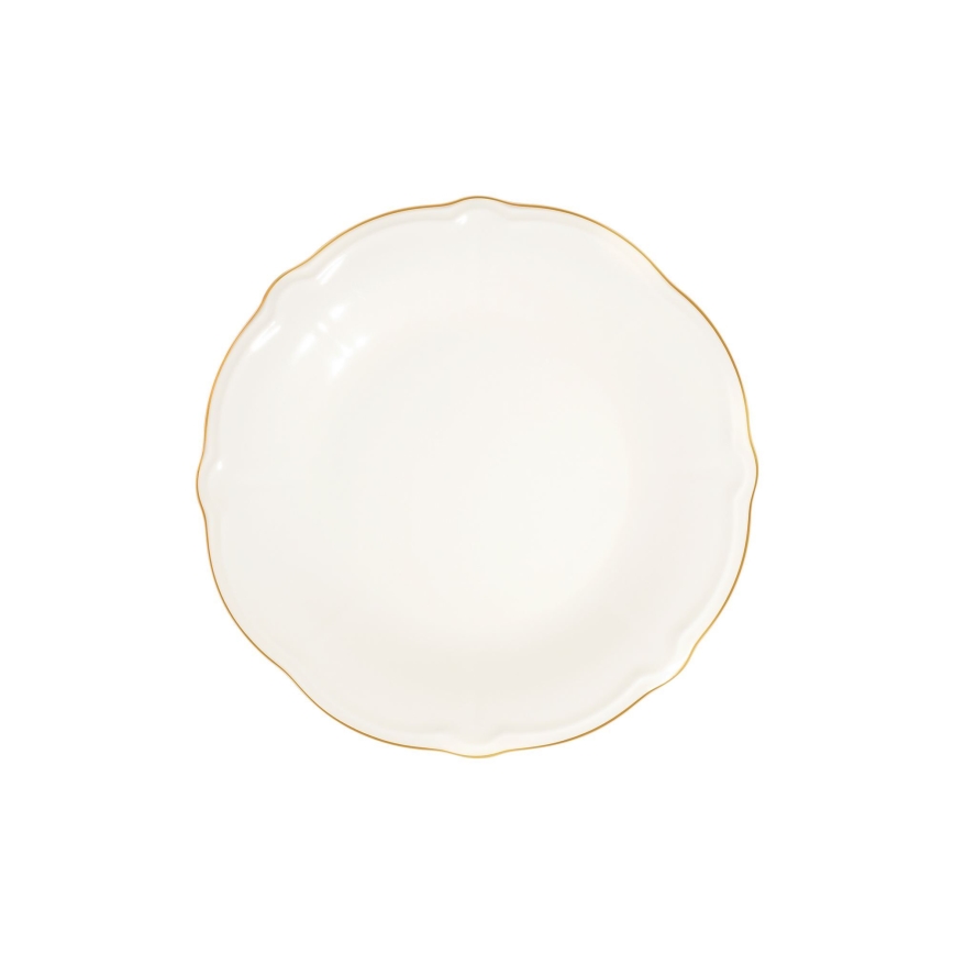 Juego de vajilla de 24 piezas, porcelana blanca con acabados dorados