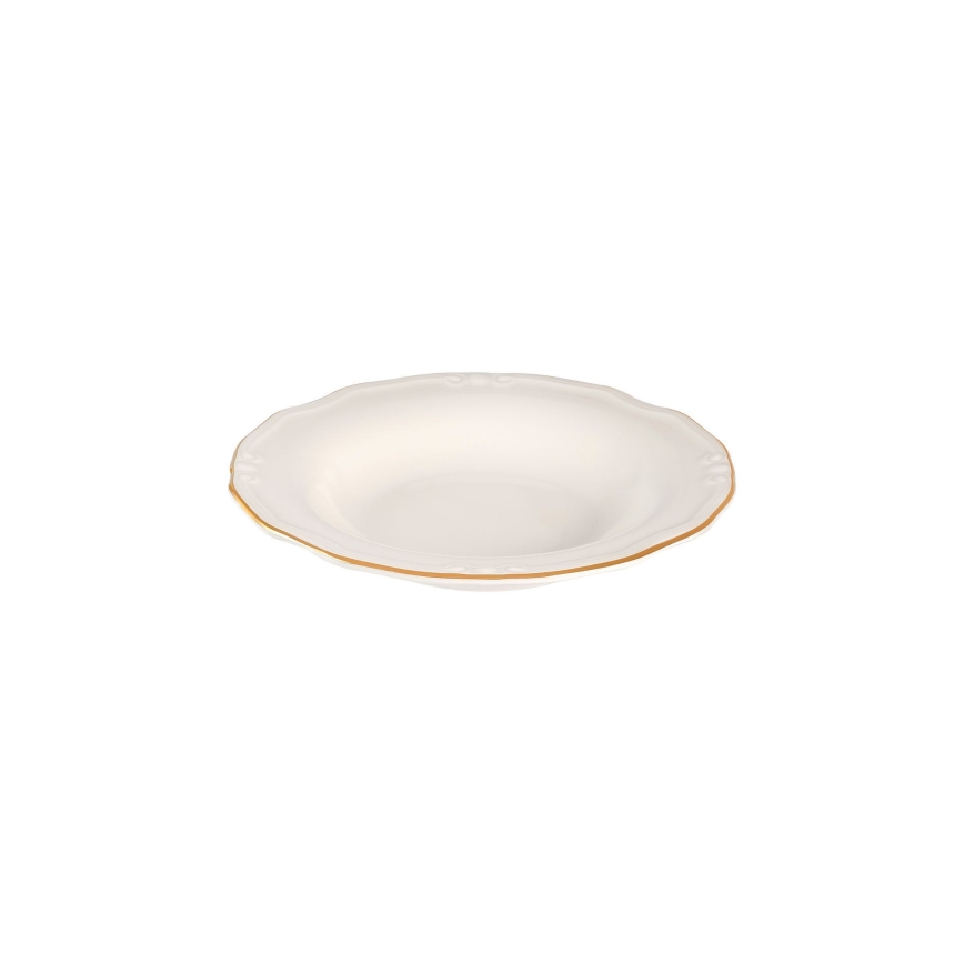 Juego de vajilla de 24 piezas: porcelana blanca con detalles dorados