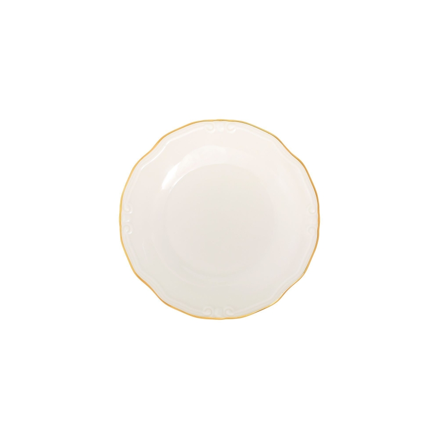 Juego de vajilla de 24 piezas: porcelana blanca con detalles dorados