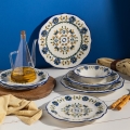 Juego de vajilla de 24 piezas, porcelana, blanco/azul/amarillo