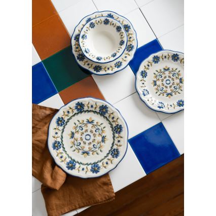 Juego de vajilla de 24 piezas, porcelana, blanco/azul/amarillo