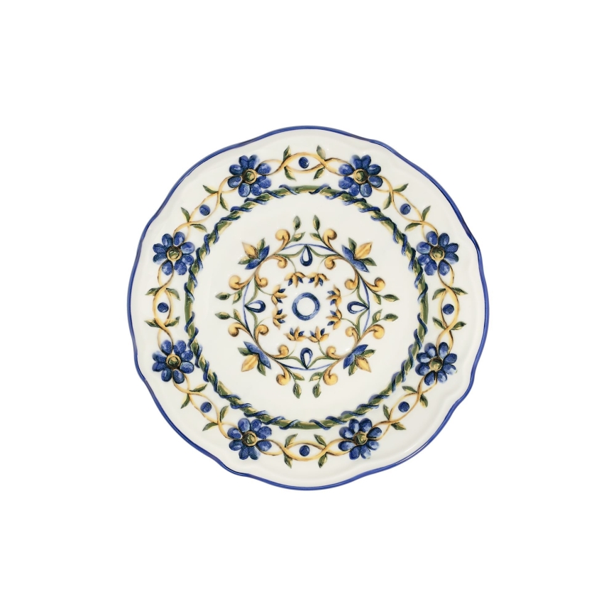 Juego de vajilla de 24 piezas, porcelana, blanco/azul/amarillo