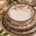 Juego de vajilla de 24 piezas, porcelana, blanco/marrón