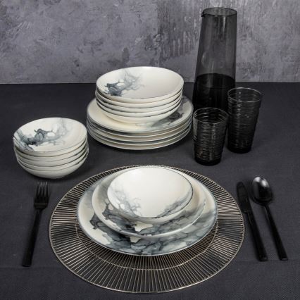 Juego de vajilla de 24 piezas, porcelana, blanco/negro