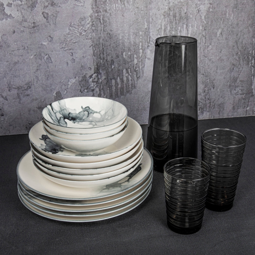 Juego de vajilla de 24 piezas, porcelana, blanco/negro