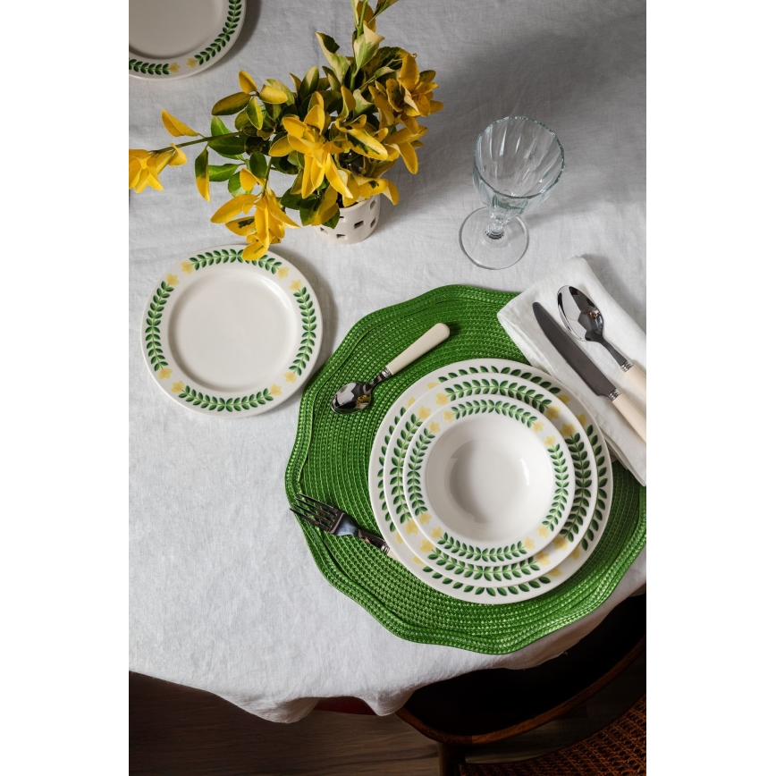 Juego de vajilla de 24 piezas, porcelana, blanco/verde/amarillo