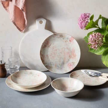 Juego de vajilla de 24 piezas rosa/beige/porcelana