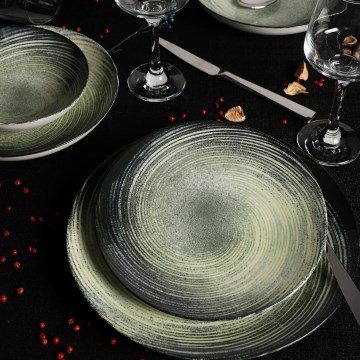 Juego de vajilla de 24 piezas, verde/negro, porcelana