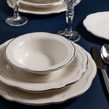 Juego de vajilla de 24 piezas — blanco/plateado, porcelana