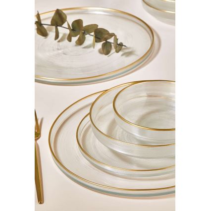 Juego de vajilla de 24 piezas — cristal transparente con detalles dorados