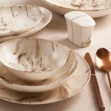 Juego de vajilla de 26 piezas, beige/marrón, en porcelana