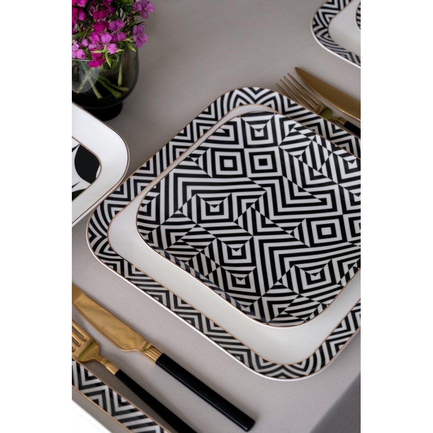 Juego de vajilla de 26 piezas blanco/negro/porcelana