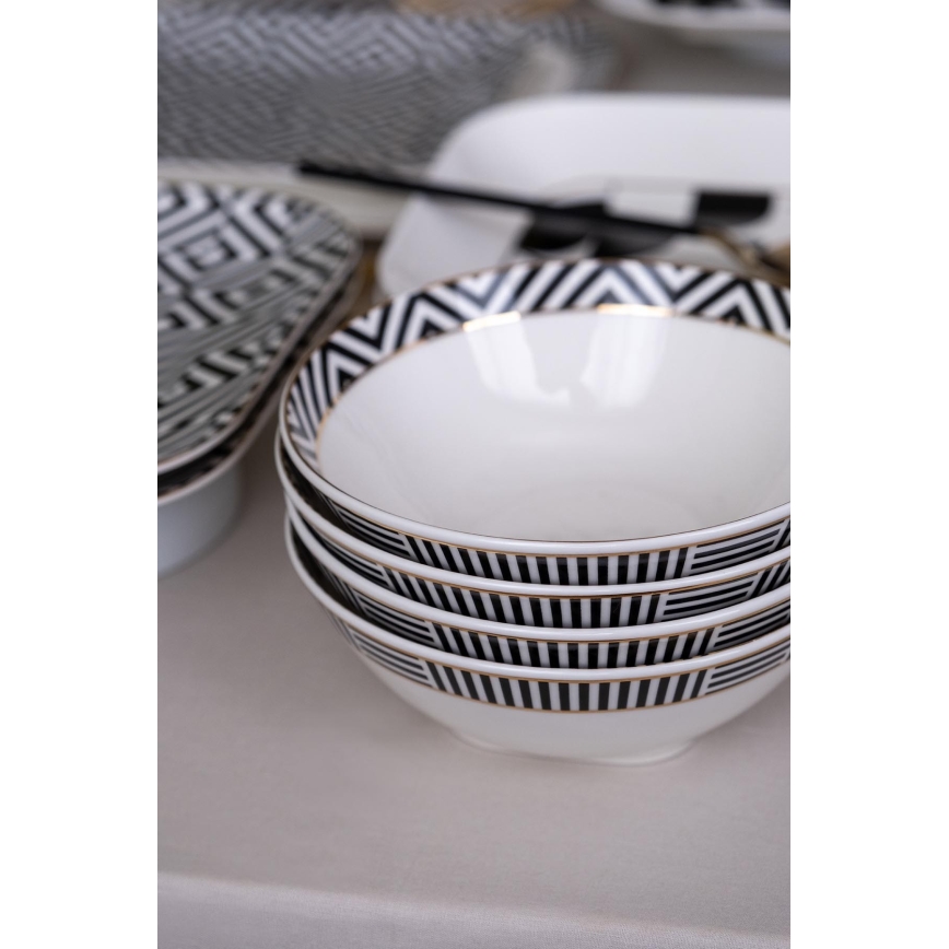 Juego de vajilla de 26 piezas blanco/negro/porcelana