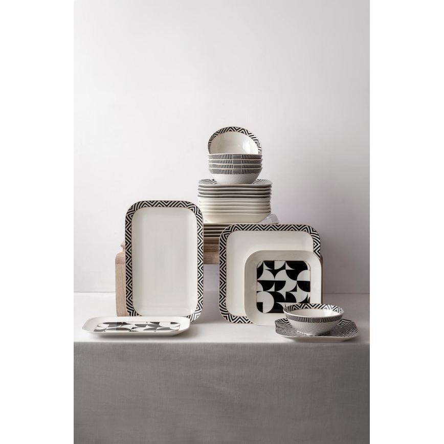 Juego de vajilla de 26 piezas blanco/negro/porcelana
