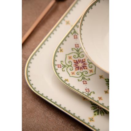 Juego de vajilla de 26 piezas blanco/verde/porcelana