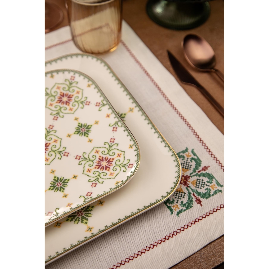 Juego de vajilla de 26 piezas blanco/verde/porcelana