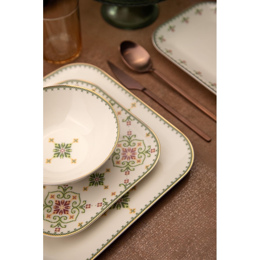 Juego de vajilla de 26 piezas blanco/verde/porcelana