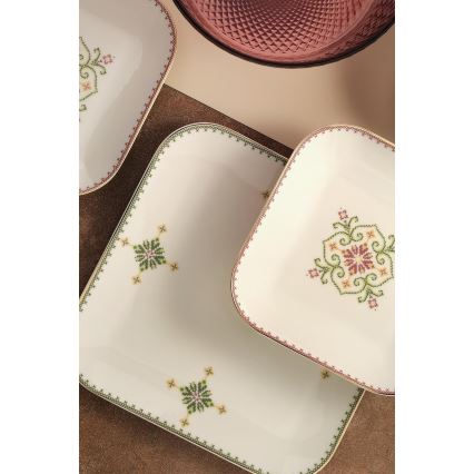 Juego de vajilla de 26 piezas blanco/verde/porcelana