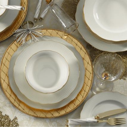 Juego de vajilla de 26 piezas en porcelana blanca con detalles dorados