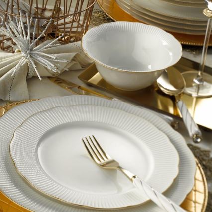 Juego de vajilla de 26 piezas en porcelana blanca con detalles dorados