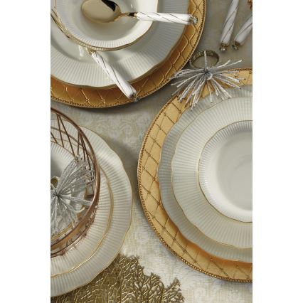 Juego de vajilla de 26 piezas en porcelana blanca con detalles dorados