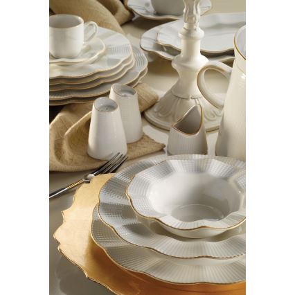 Juego de vajilla de 26 piezas, porcelana blanca con detalles dorados