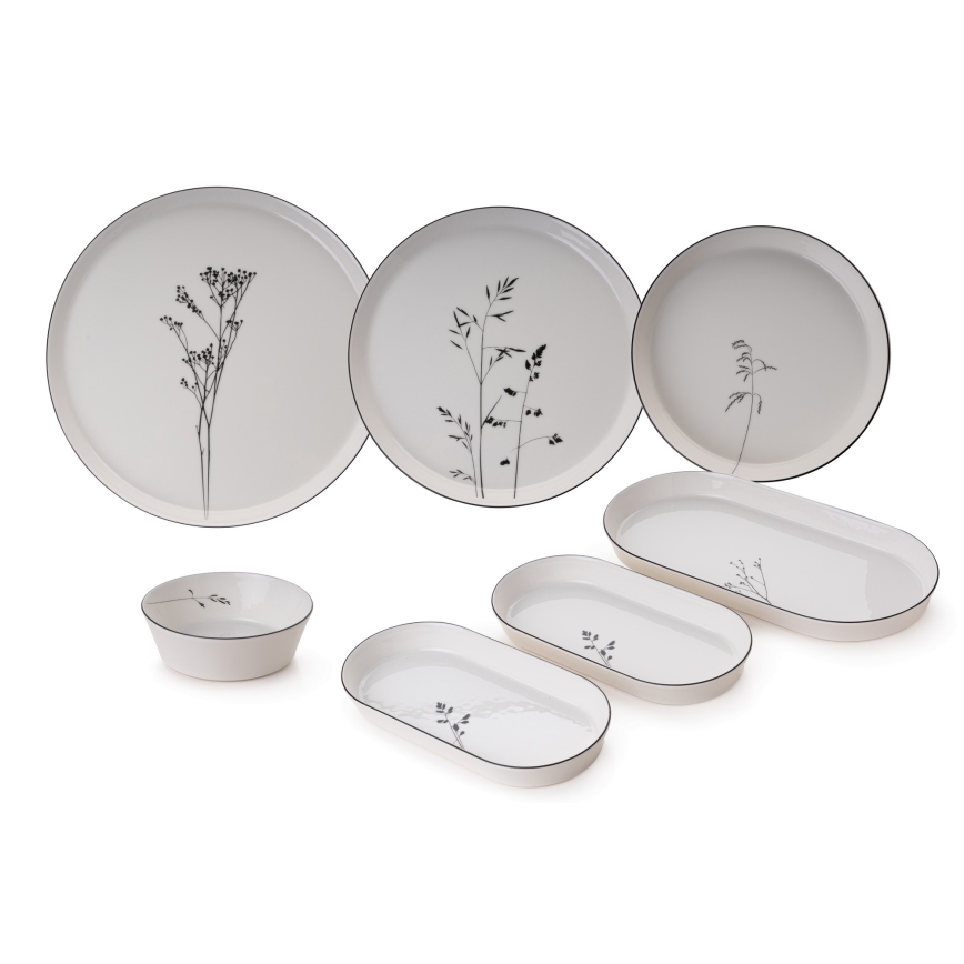 Juego de vajilla de 27 piezas blanco/negro/porcelana