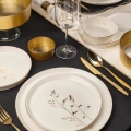 Juego de vajilla de 27 piezas de porcelana blanca con detalles dorados