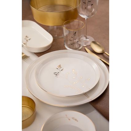 Juego de vajilla de 27 piezas de porcelana blanca con detalles dorados