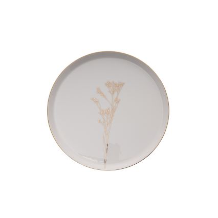 Juego de vajilla de 27 piezas de porcelana blanca con detalles dorados