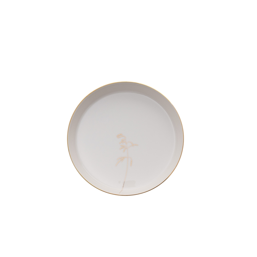 Juego de vajilla de 27 piezas de porcelana blanca con detalles dorados