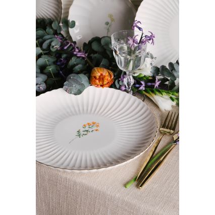 Juego de vajilla de 27 piezas en porcelana blanca con detalles dorados