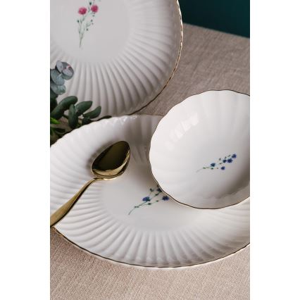 Juego de vajilla de 27 piezas en porcelana blanca con detalles dorados