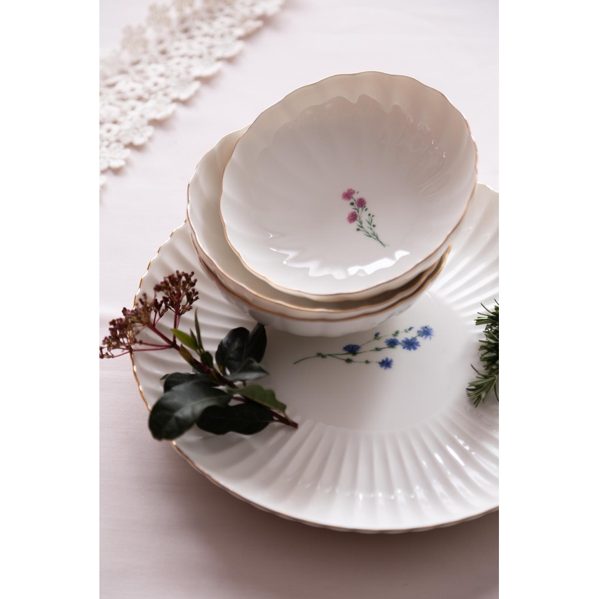 Juego de vajilla de 27 piezas en porcelana blanca con detalles dorados