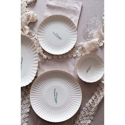 Juego de vajilla de 27 piezas en porcelana blanca con detalles dorados