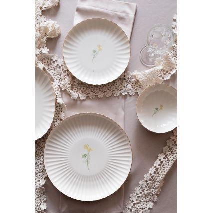 Juego de vajilla de 27 piezas en porcelana blanca con detalles dorados